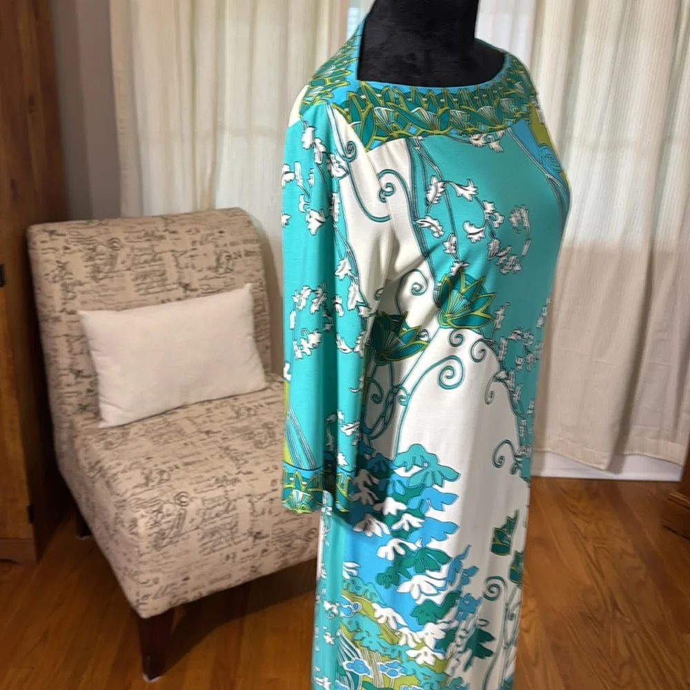 Donna Morgan Blue Sheath Dress Long Sleeve Bateau Neckline - Picture 2 of 5